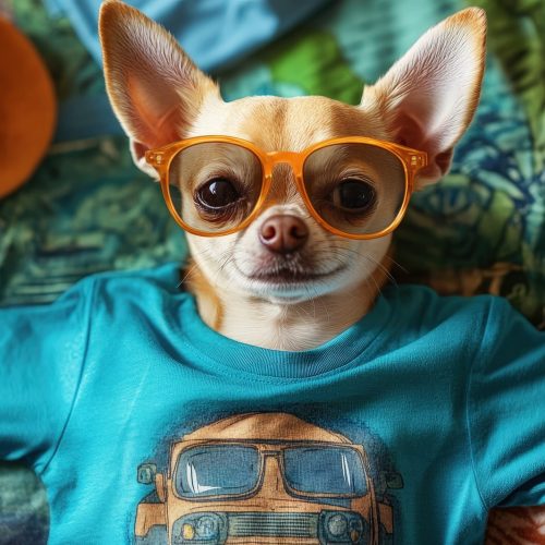 Vibrant Chihuahua Props Creative T-Shirt Mockup with Detailed Realism on Light Table